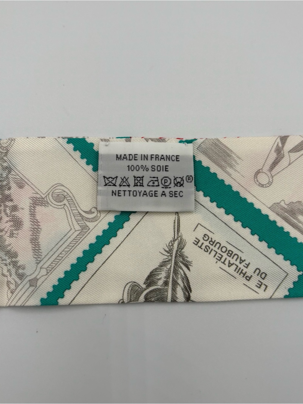 Hermès Le Philateliste du Faubourg Twilly Scarf Cream Teal Stamp Print Silk - Picture 5 of 6